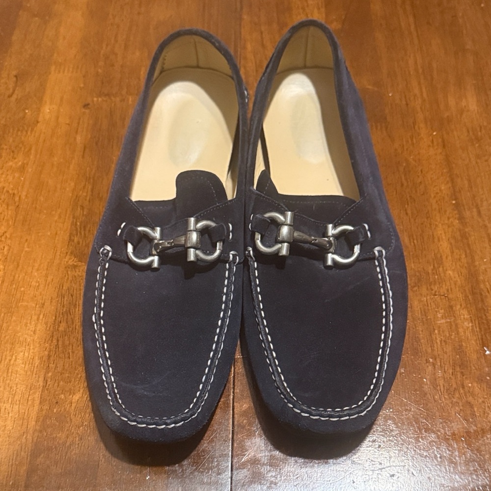 Men's Blue  Suede Loafers with Metal Detail